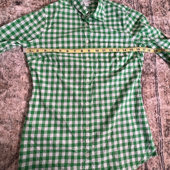 J. Crew Green Gingham Women's Top XXS Tie Neck Smocked Cotton Woven Casual Chic - Picture 15 of 16